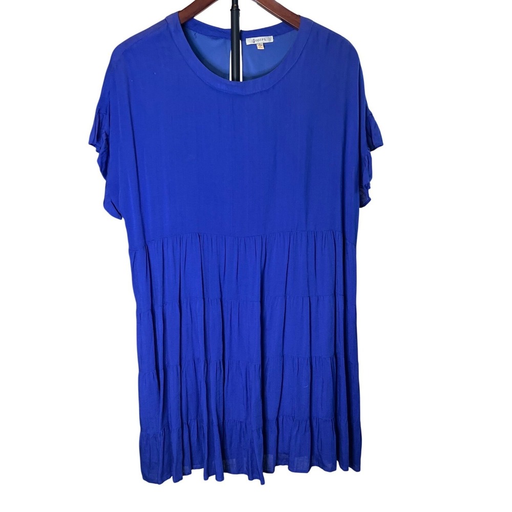 JODIFL Royal Blue Tiered Ruffle Sleeve Babydoll Mini Dress B5011 Womens Large
